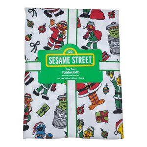 Sesame Street Christmas Tablecloth 60" X 84" Oblong Water & Fade Resistant